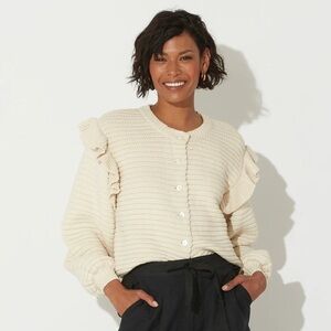 Cleobella Maelle Cardigan Ivory Organic Cotton Button-Down Sweater Size L NWT